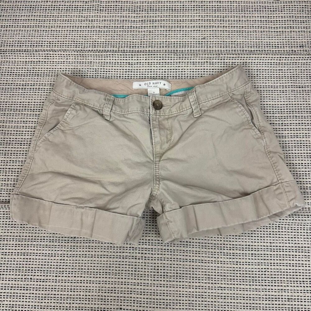 Y2K Old Navy Khaki Low Rise Cuffed Hem Mini Shorts 2